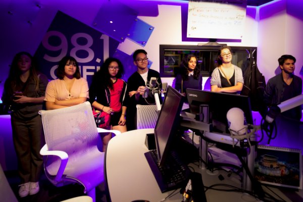 Students inside radio studio