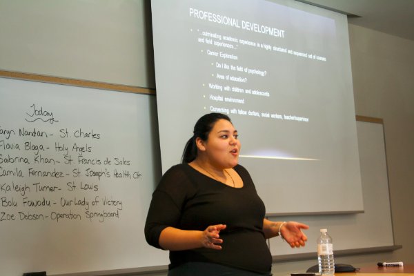 Woman delivering professional development presentation