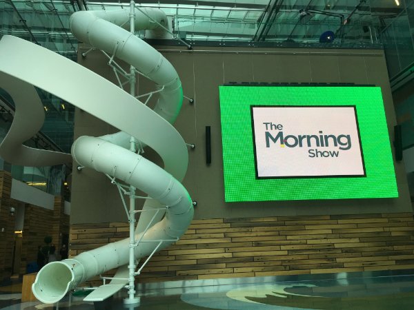 Wall with large video billboard: The Morning Show
