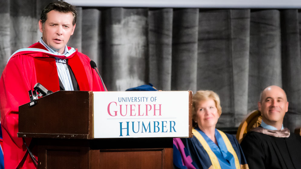 Theo Fleury speaking at University of Guelph-Humber Convocation 2014.