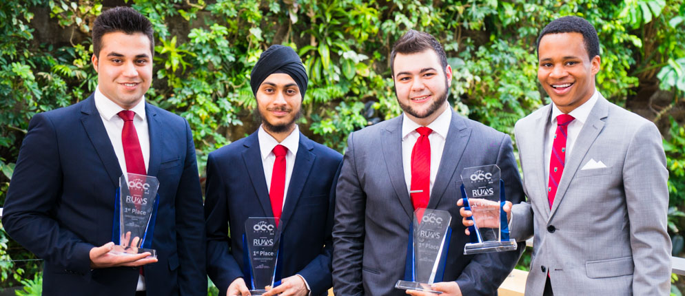 Photo of Achieve winners left to right: Mojib Kazimi, Jaskaran Singh Chhabra, Marco Di Stefano and Jaylen McCurbin