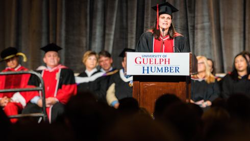 Dr. Nikki Martyn speaking during convocation