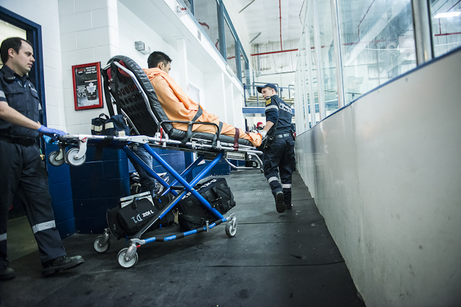 Paramedics take patient to hospital