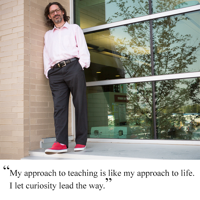 Join Irwin leaning agains the University of Guelph-Humber building