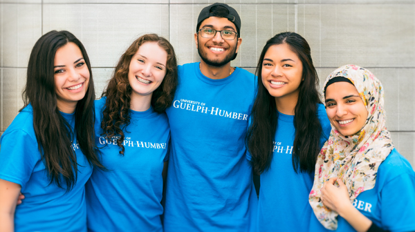 Five University of Guelph-Humber students embrace on campus