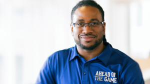 Jonathan Hood smiles on campus