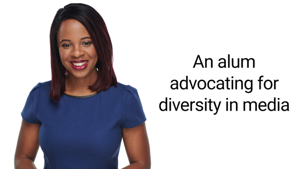 Text that reads: An alum advocating for diversity in media