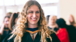 Rachel Dykes smiles at convocation