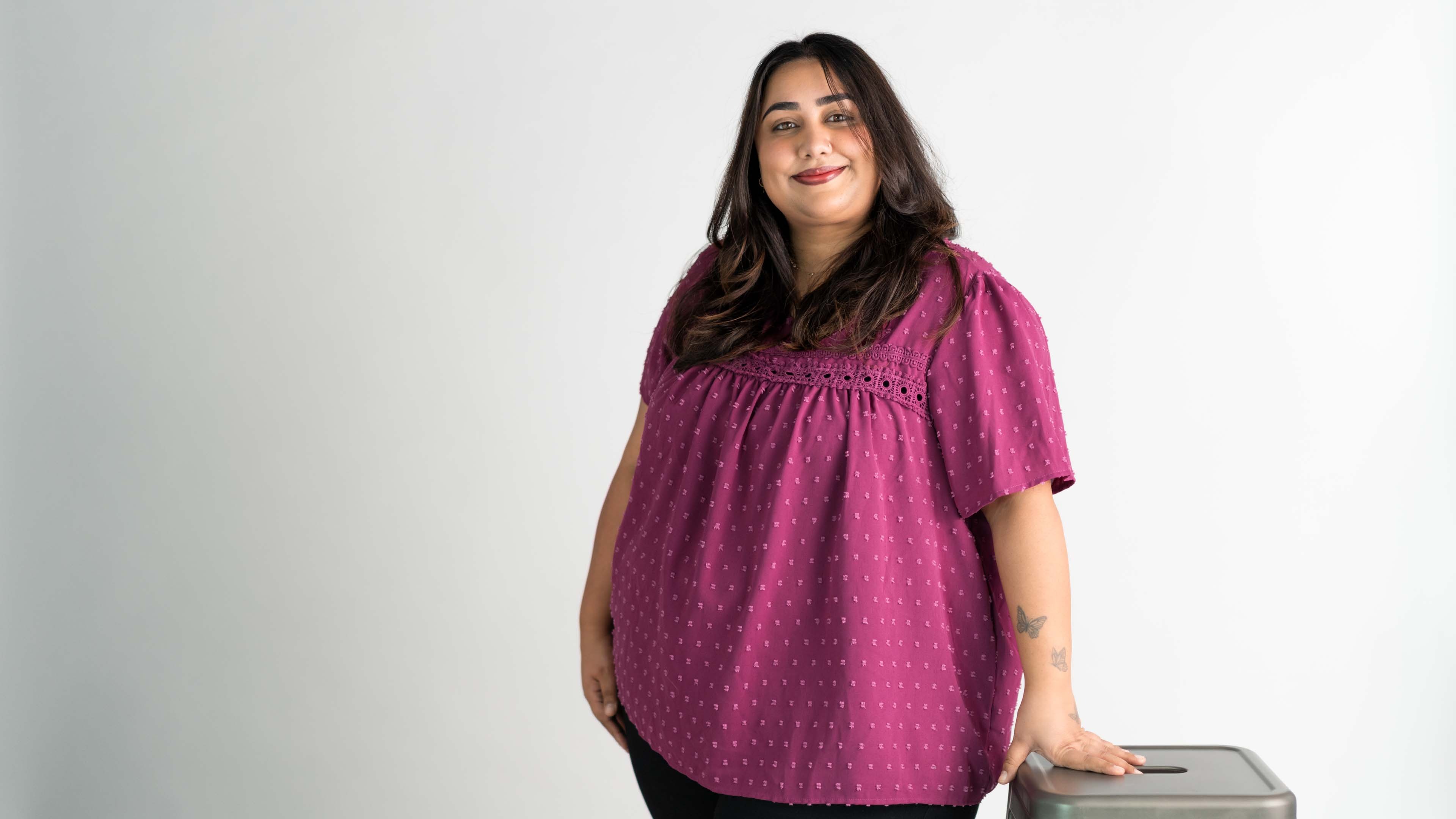 Woman wearing pink shirt
