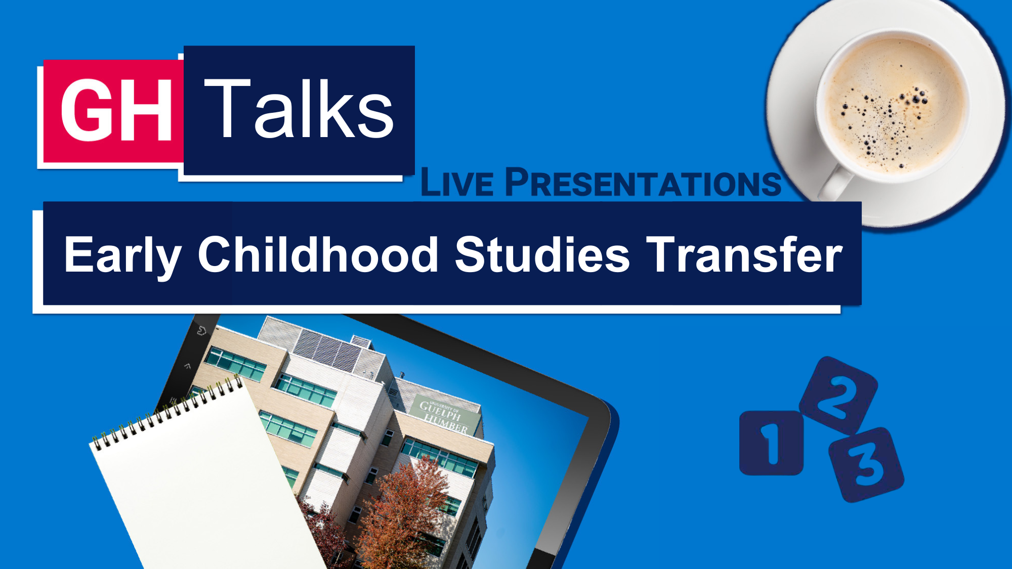 Early Childhood Studies Transfer coffee cup, iPad, notebook and building blocks