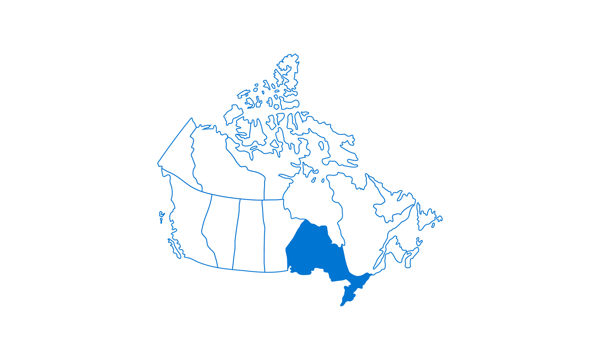 map of canada with ontario filled in