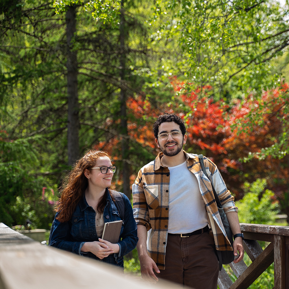 Arboretum two students walking in the arboretum