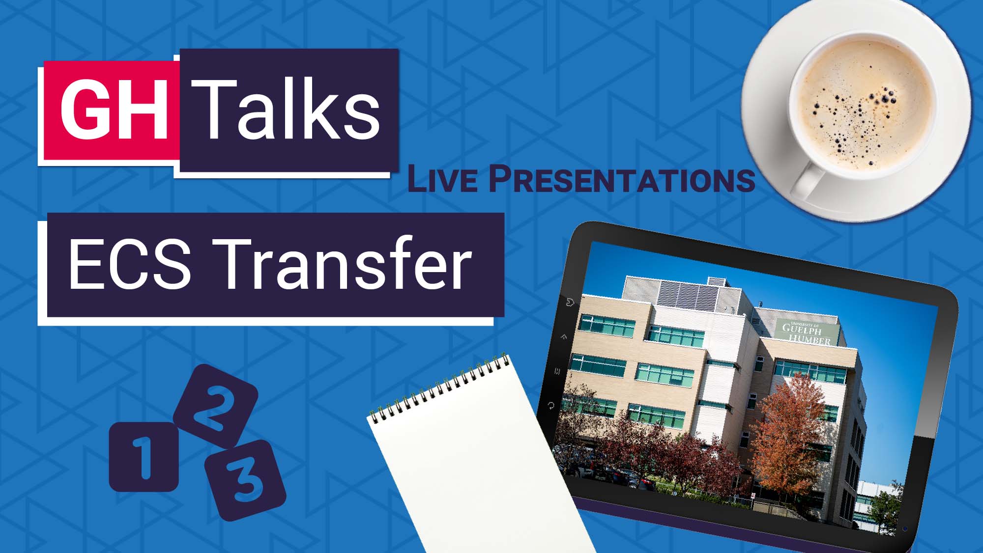 GH Talks graphic with tablet, notebook, and building blocks
