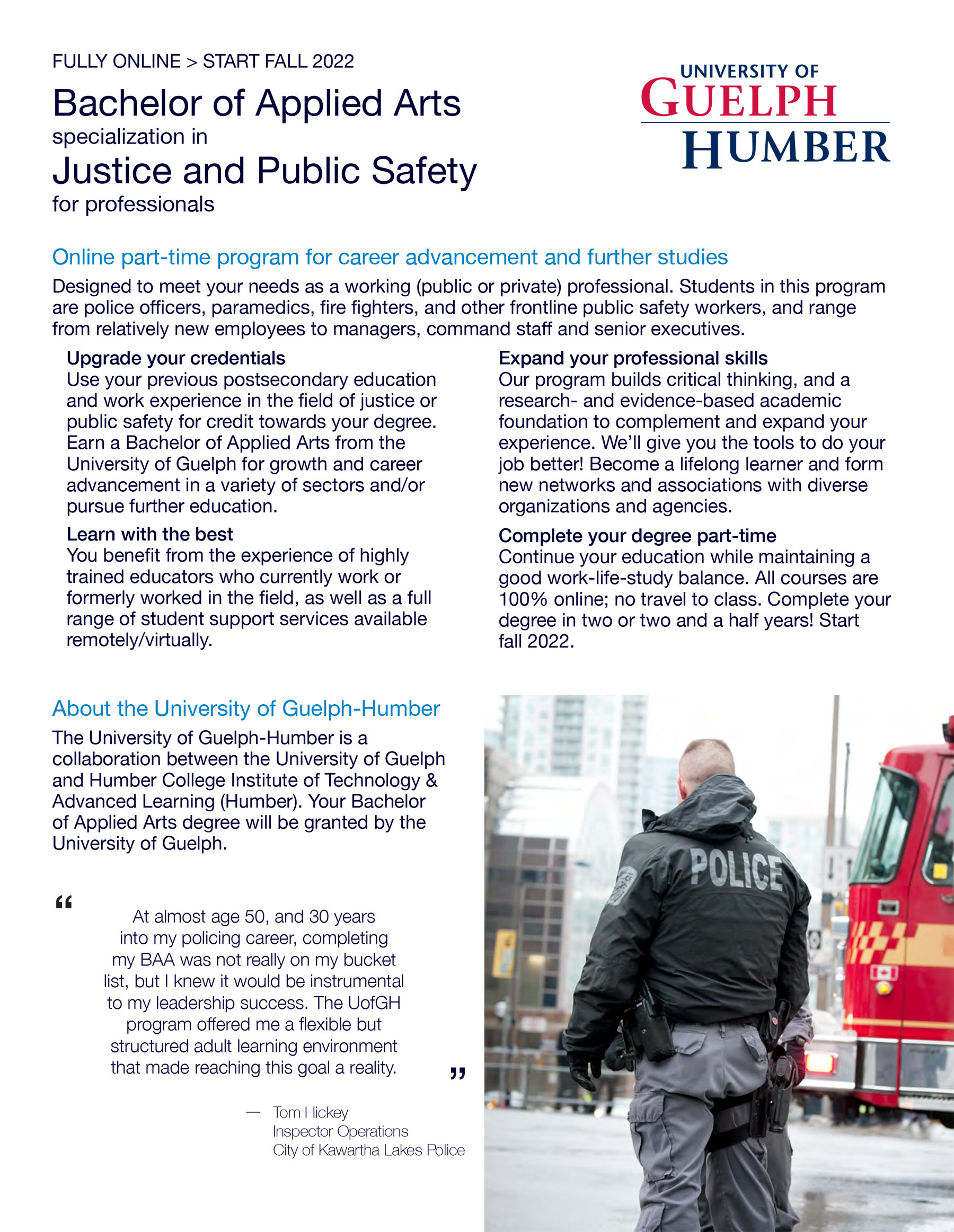 Flyer for Bachelor of Applied Arts specialization in Justice and Public Safety for professionals
