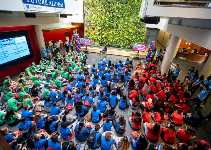 Balcony view of audience and speaker
