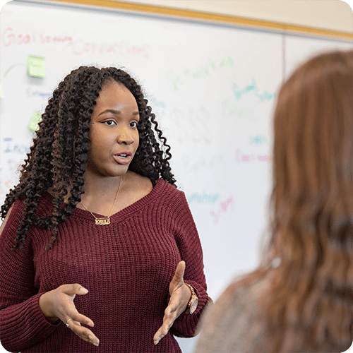 female student presenting