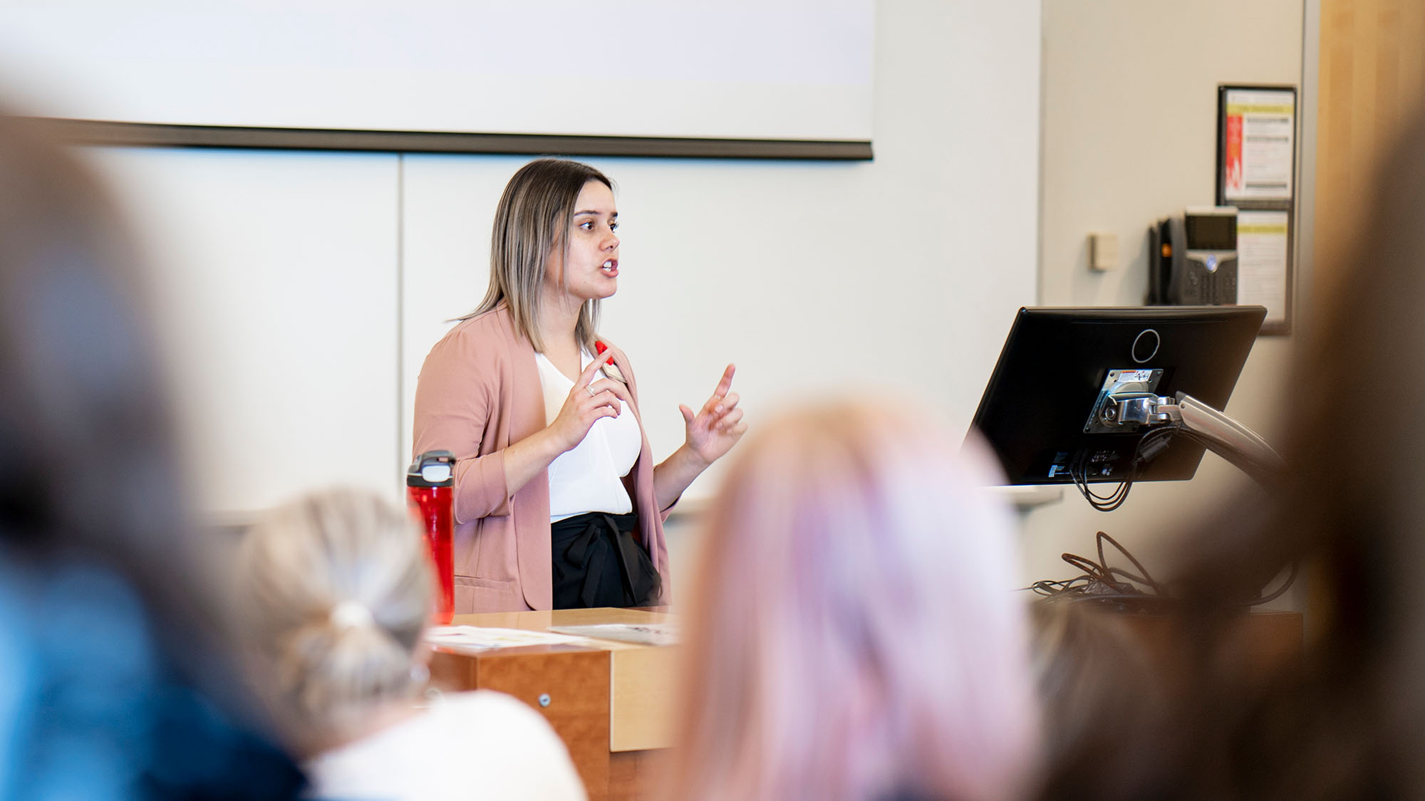 student recruitment officer speaking to class