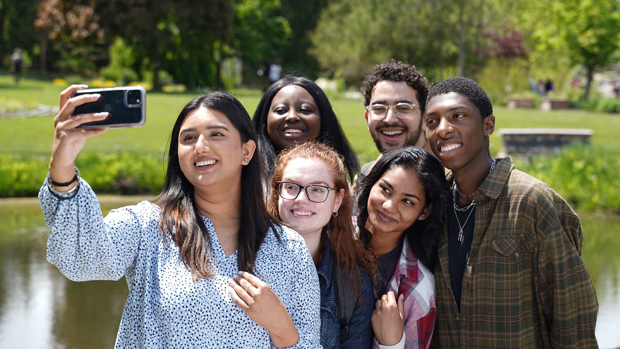 students taking selfie