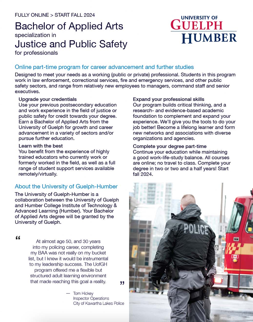 Flyer for Bachelor of Applied Arts specialization in Justice and Public Safety for professionals