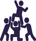 Pictogram of a person being lifted up by three people