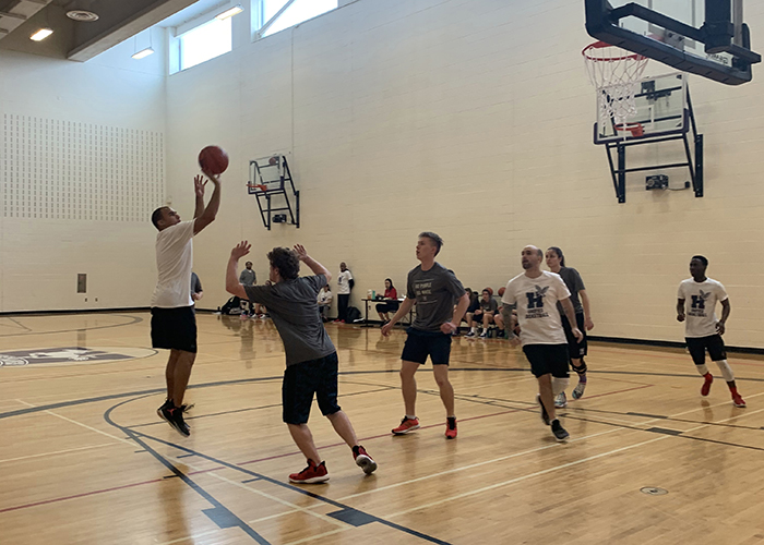 Basketball player throwing ball