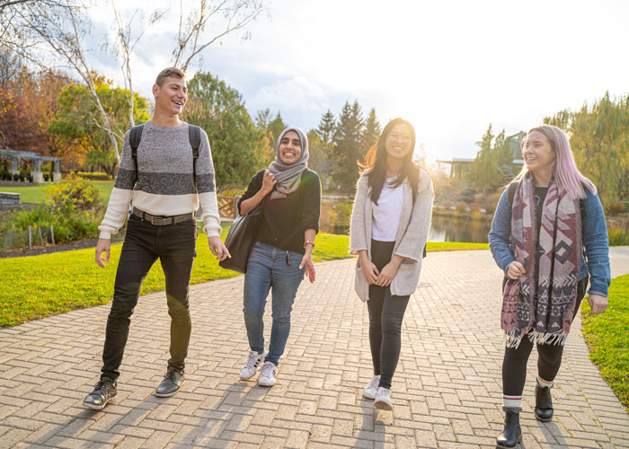 Group of four walking on path