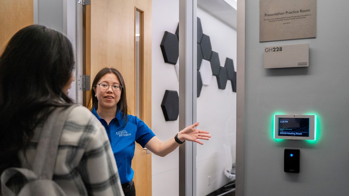 student showing a room