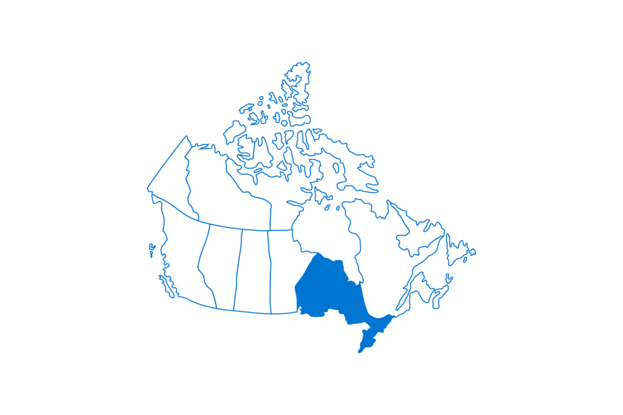 map of canada with ontario filled in